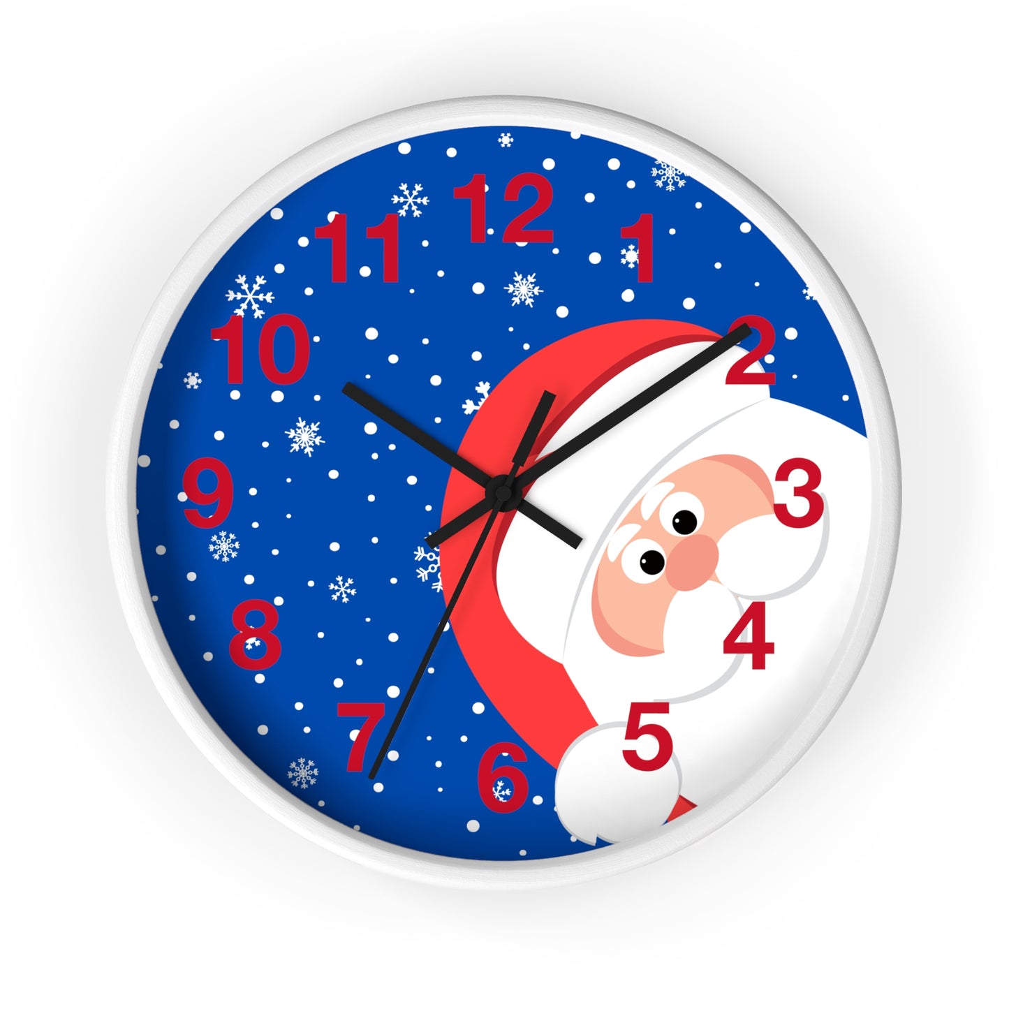 Santa's Watching Dark Blue Wall Clock - Red Numbers