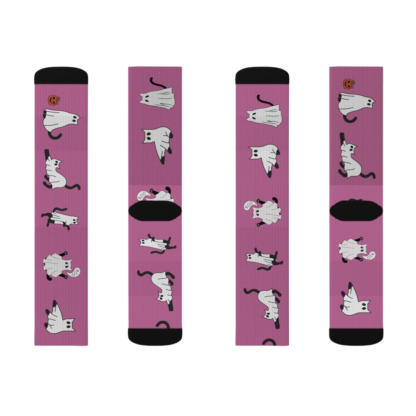Windsor Wonders Light Pink Halloween Ghost Cats Sublimation Socks