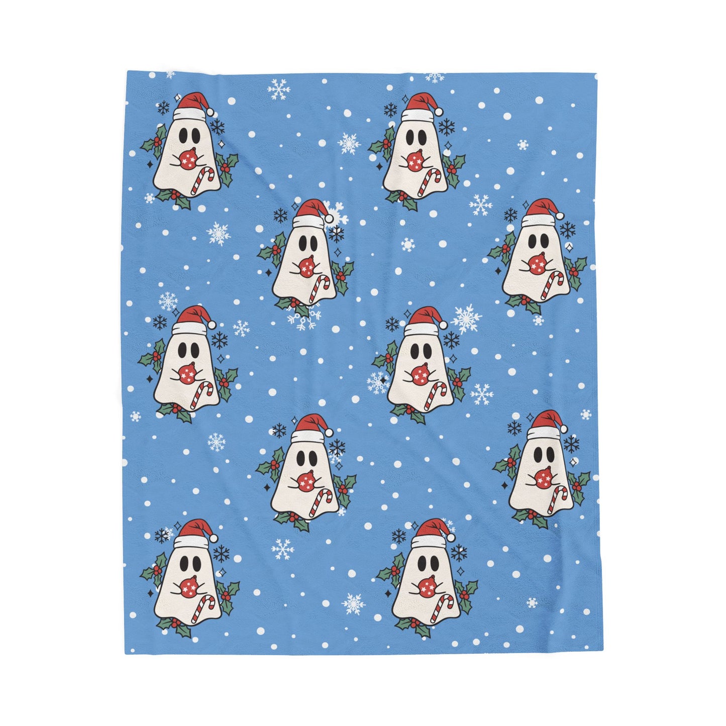 Festive Spirits Light Blue Velveteen Plush Blanket