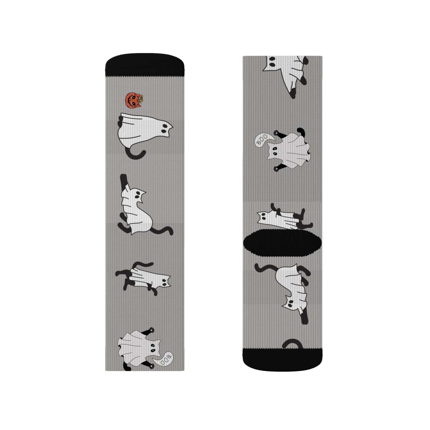 Windsor Wonders Light Grey Halloween Ghost Cats Sublimation Socks