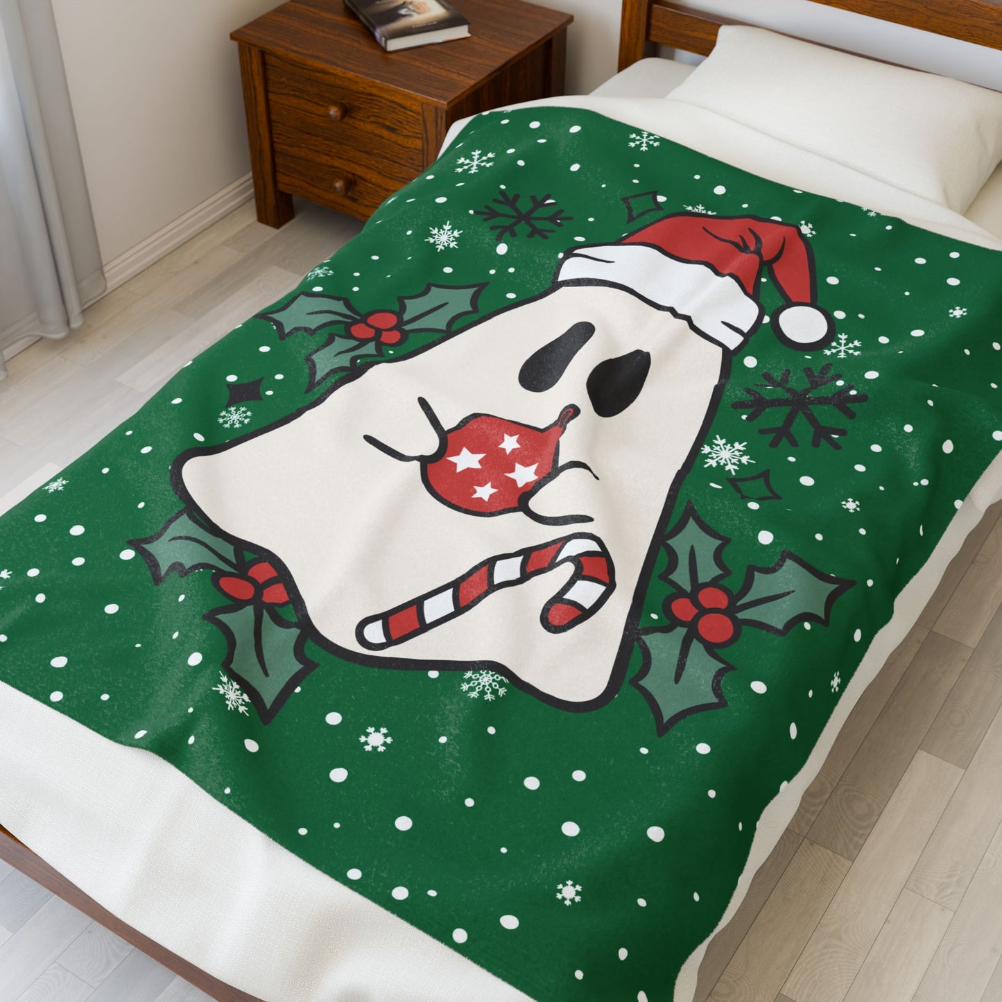 Big Festive Spirits Dark Green Velveteen Plush Blanket