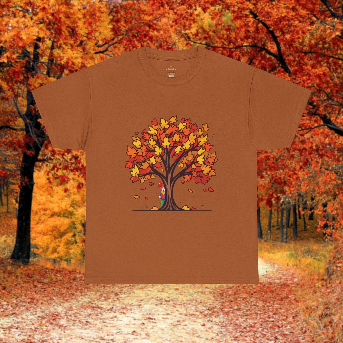 Autumn Tree Clown Tee, Unisex Cotton Shirt, Fall Fashion, Nature Lover Gift, Seasonal Wear, Thanksgiving Apparel