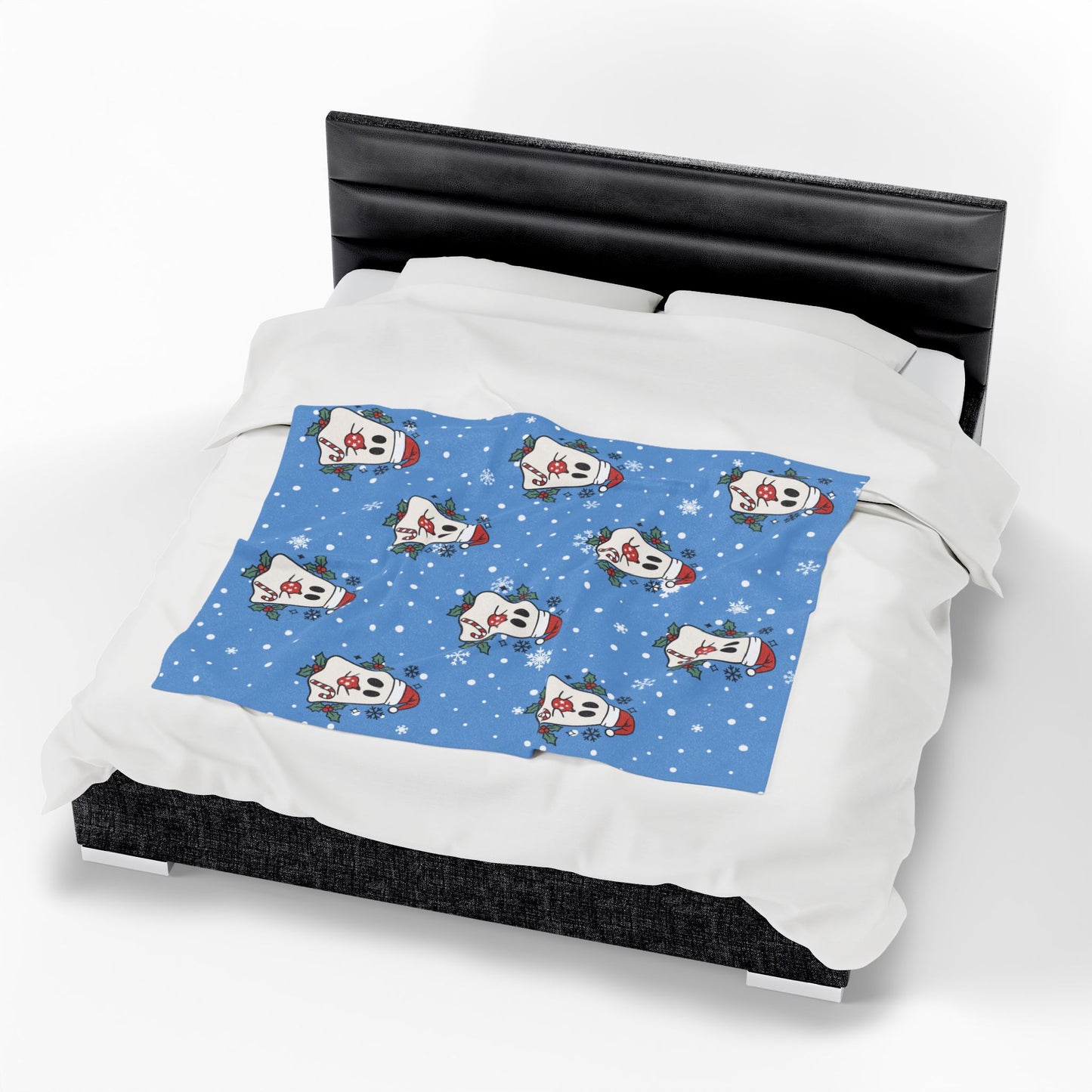 Festive Spirits Light Blue Velveteen Plush Blanket