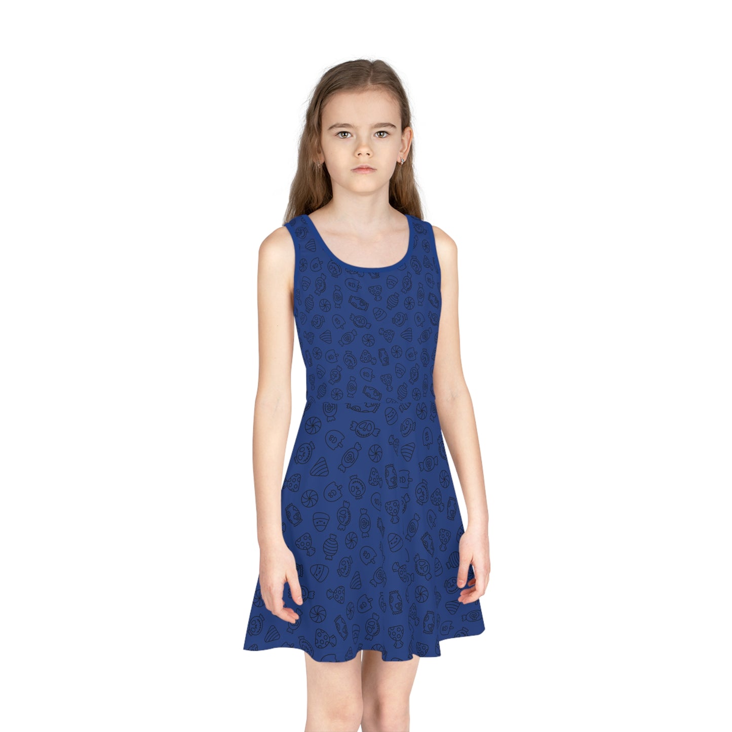 Dark Blue Halloween Candy Girls' Sleeveless Sundress (AOP)
