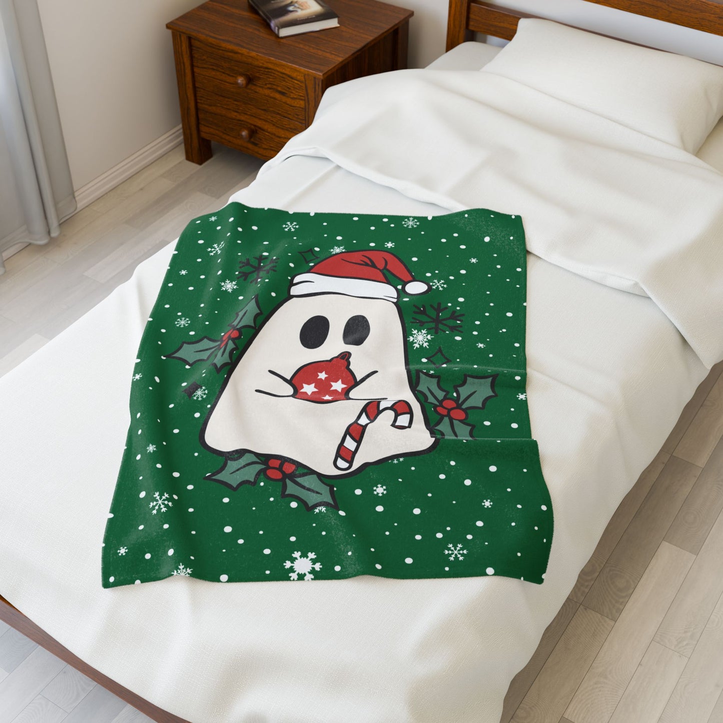 Big Festive Spirits Dark Green Velveteen Plush Blanket
