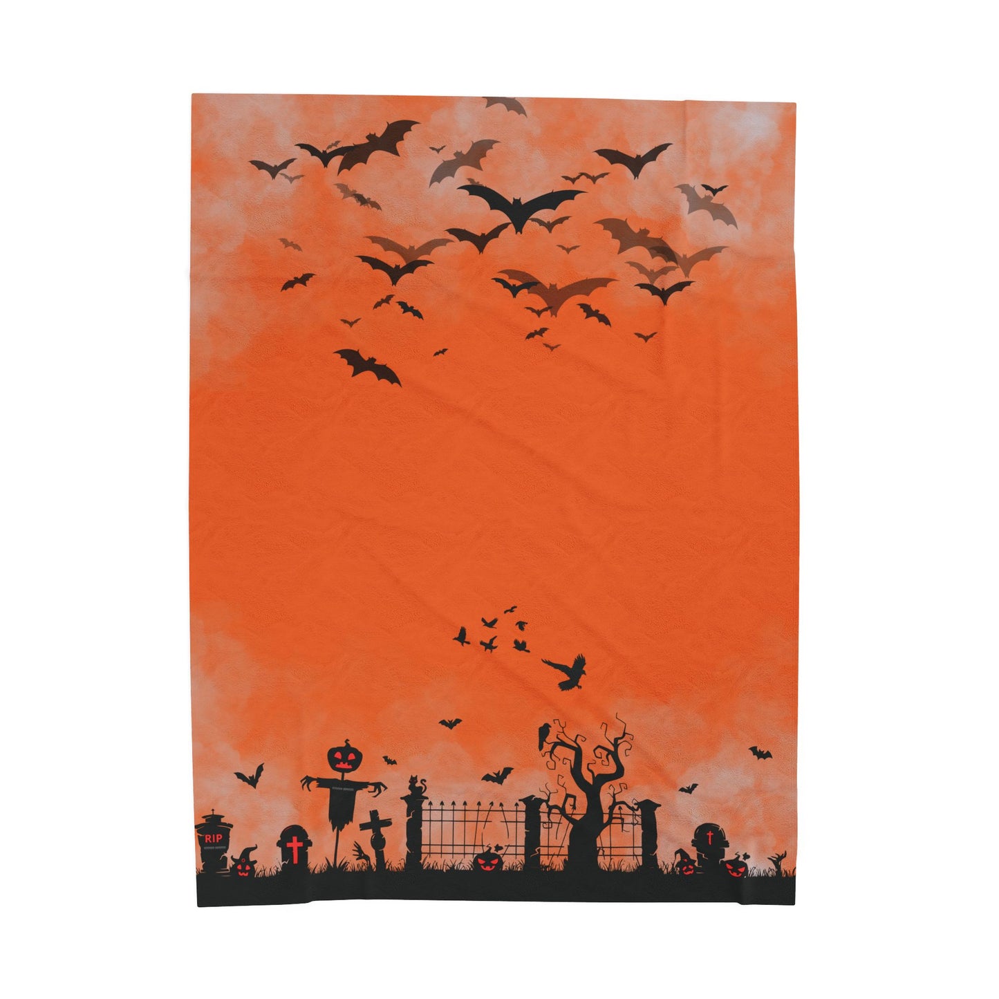 Windsor Wonders Orange Graveyard Halloween Velveteen Plush Blanket