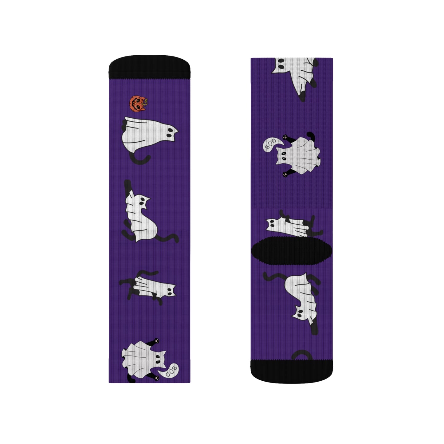 Windsor Wonders Dark Purple Halloween Ghost Cats Sublimation Socks