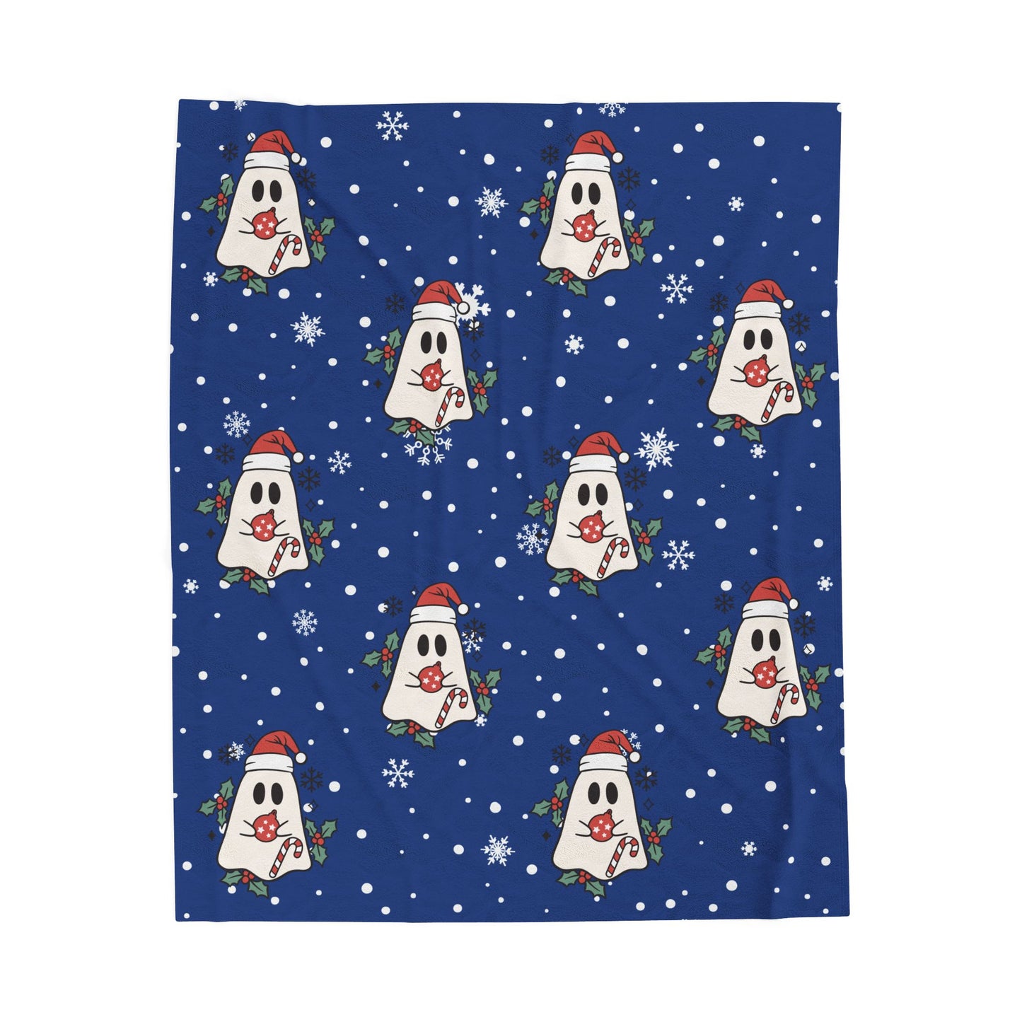 Festive Spirits Dark Blue Velveteen Plush Blanket