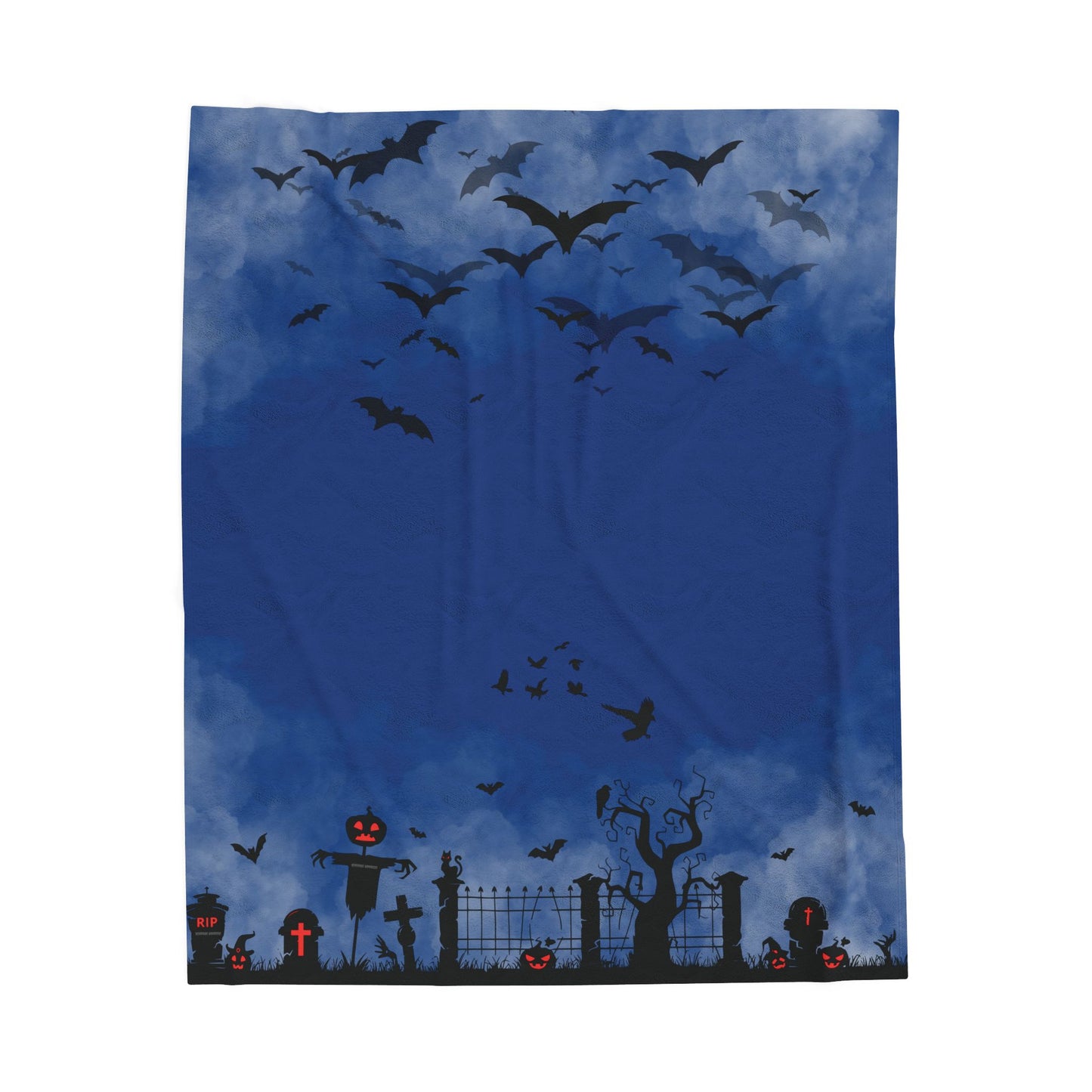 Windsor Wonders Dark Blue Graveyard Halloween Velveteen Plush Blanket