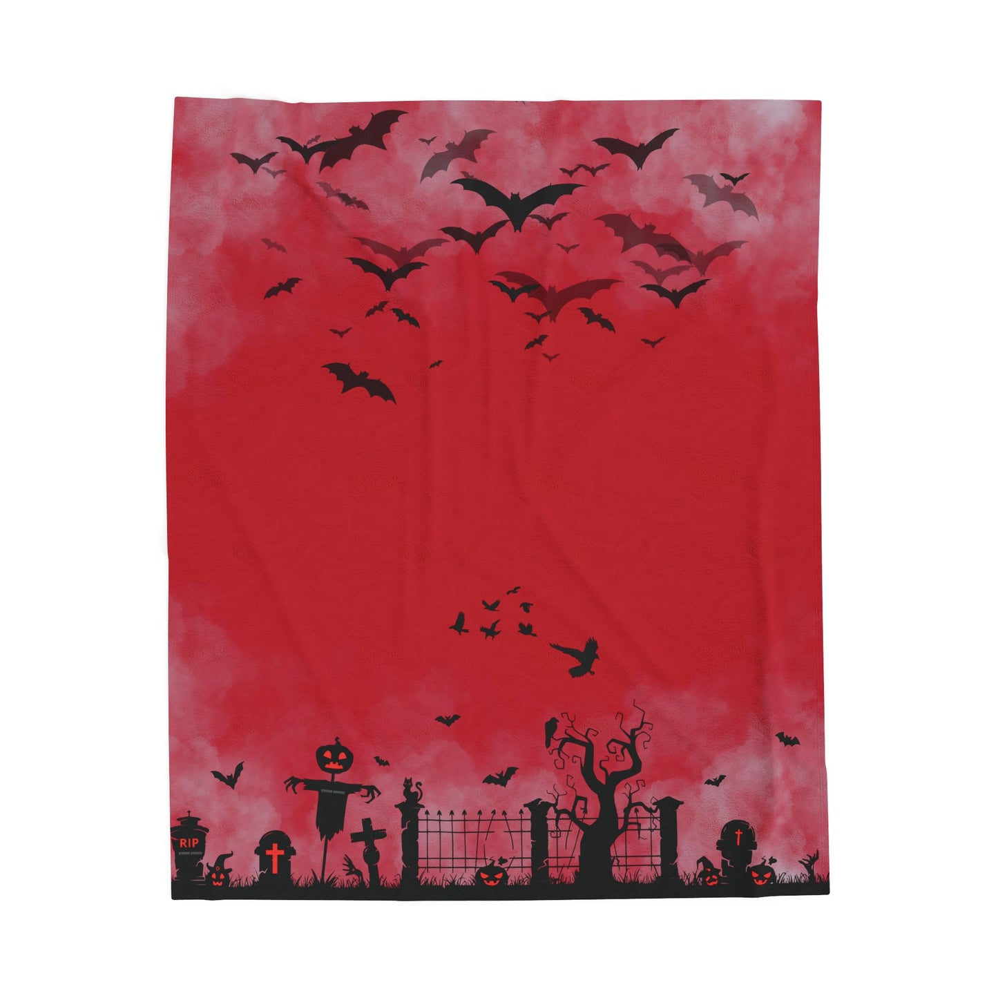 Windsor Wonders Red Graveyard Halloween Velveteen Plush Blanket