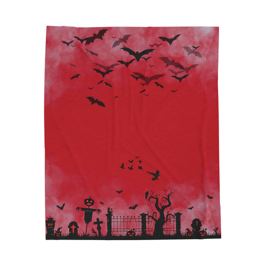Windsor Wonders Red Graveyard Halloween Velveteen Plush Blanket