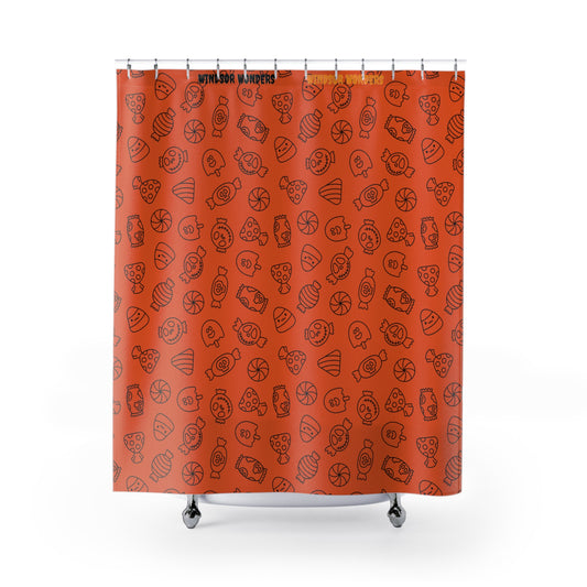 Windsor Wonders Orange Halloween Candy Shower Curtains