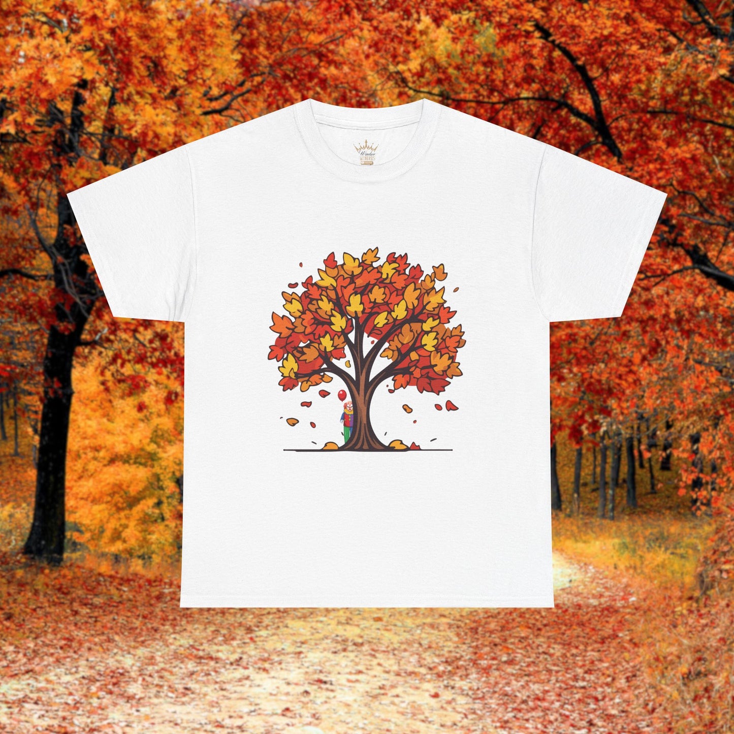 Autumn Tree Clown Tee, Unisex Cotton Shirt, Fall Fashion, Nature Lover Gift, Seasonal Wear, Thanksgiving Apparel