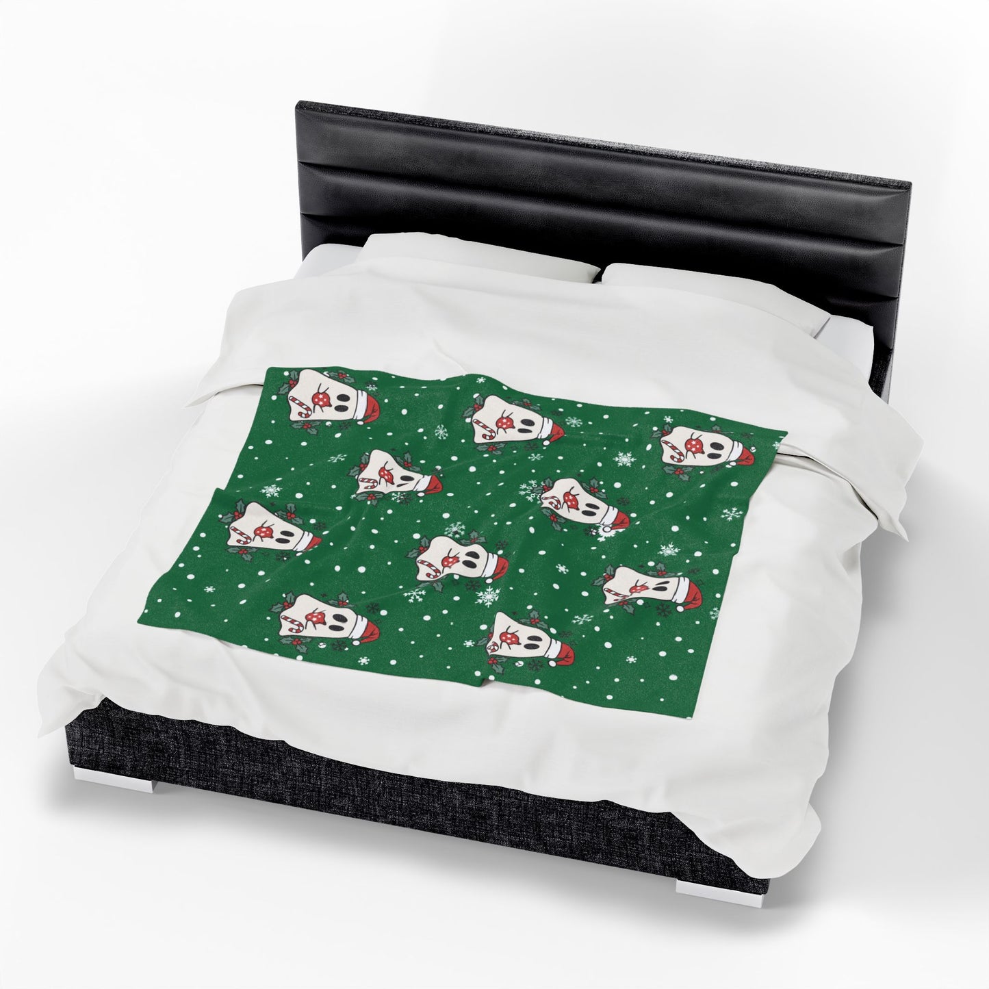 Festive Spirits Dark Green Velveteen Plush Blanket