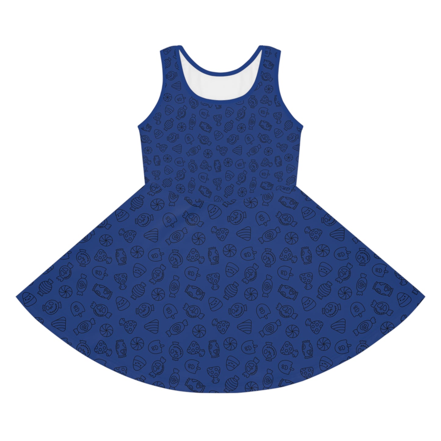 Dark Blue Halloween Candy Girls' Sleeveless Sundress (AOP)