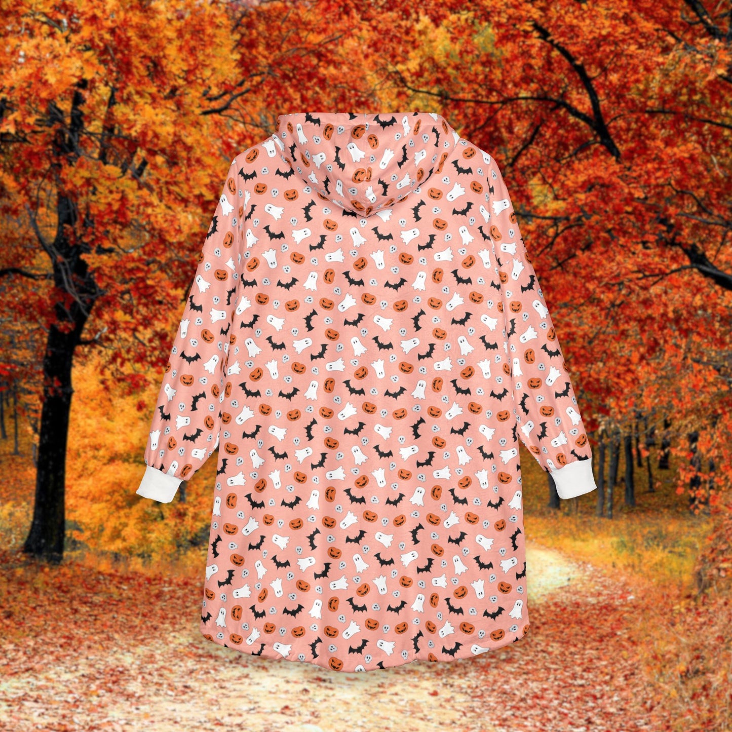 Cozy Orange Halloween Print Hooded Blanket, Warm Throw for Adults, Cute Gift for Fall, Couch Snuggler for Home, Perfect for Movie Nights