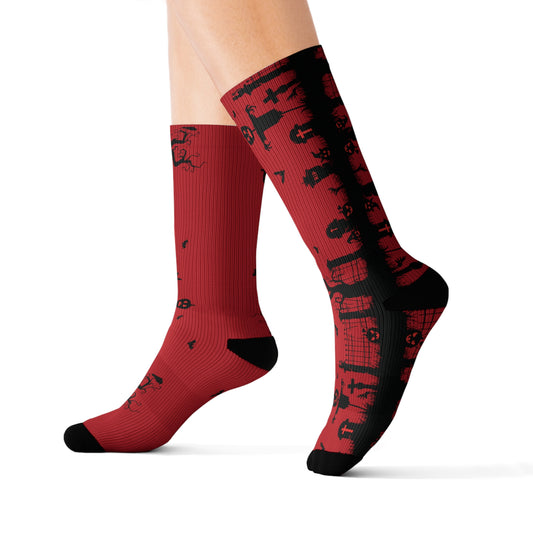 Windsor Wonders Red Graveyard Sublimation Socks
