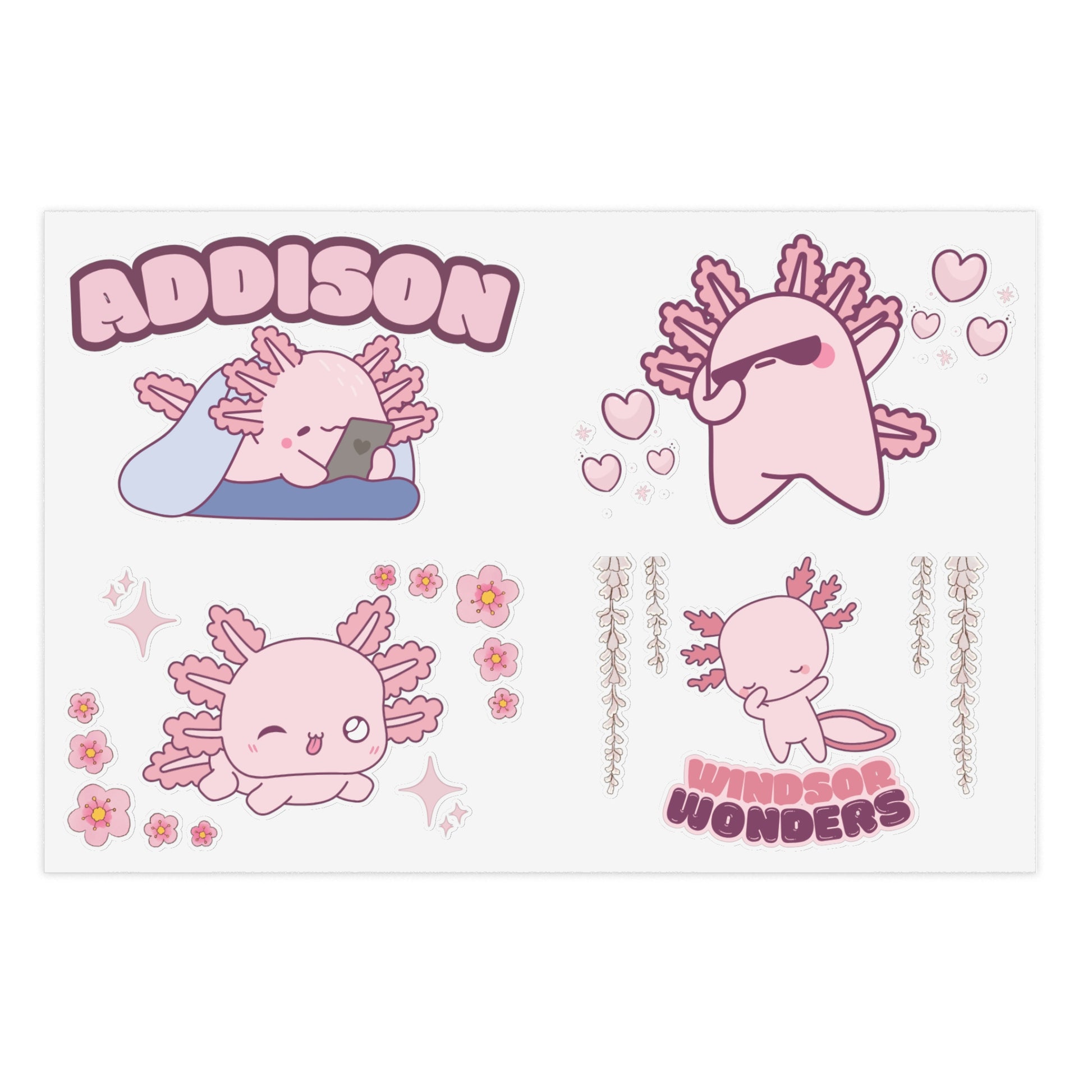 cute kawaii style axolotl sticker set