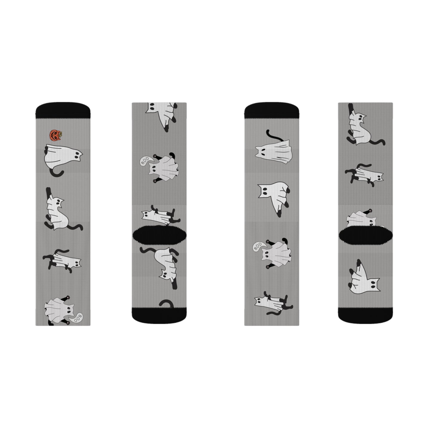 Windsor Wonders Light Grey Halloween Ghost Cats Sublimation Socks
