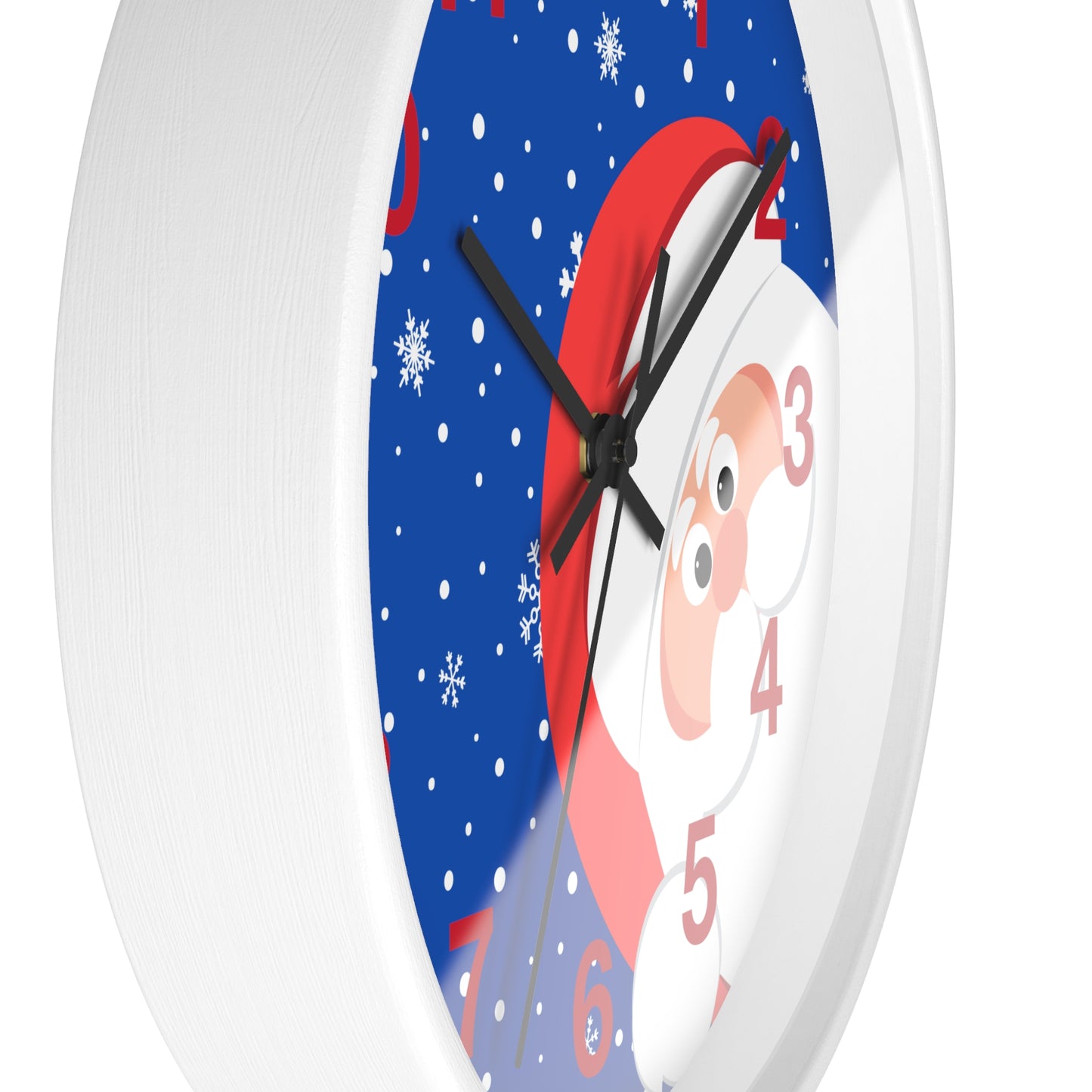 Santa's Watching Dark Blue Wall Clock - Red Numbers