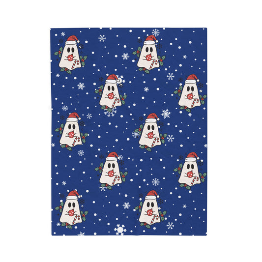 Festive Spirits Dark Blue Velveteen Plush Blanket