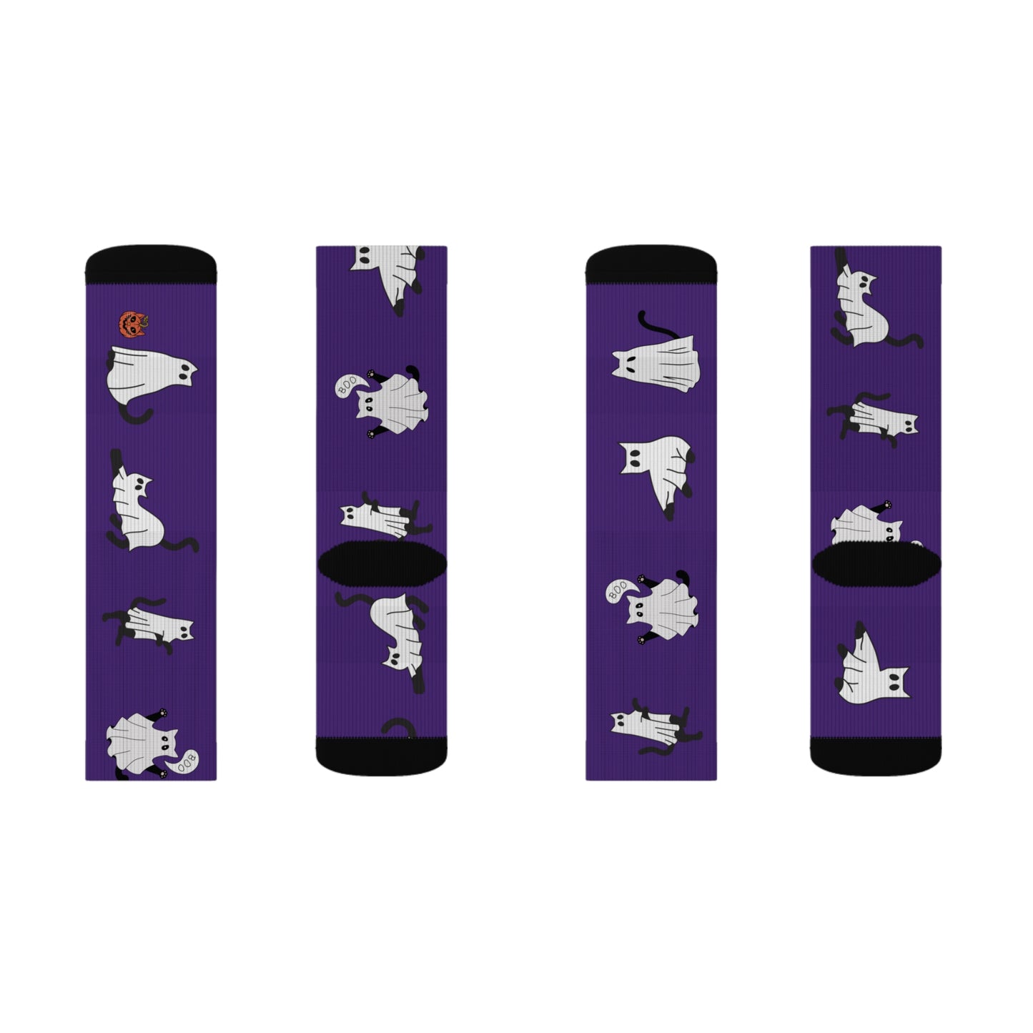 Windsor Wonders Dark Purple Halloween Ghost Cats Sublimation Socks