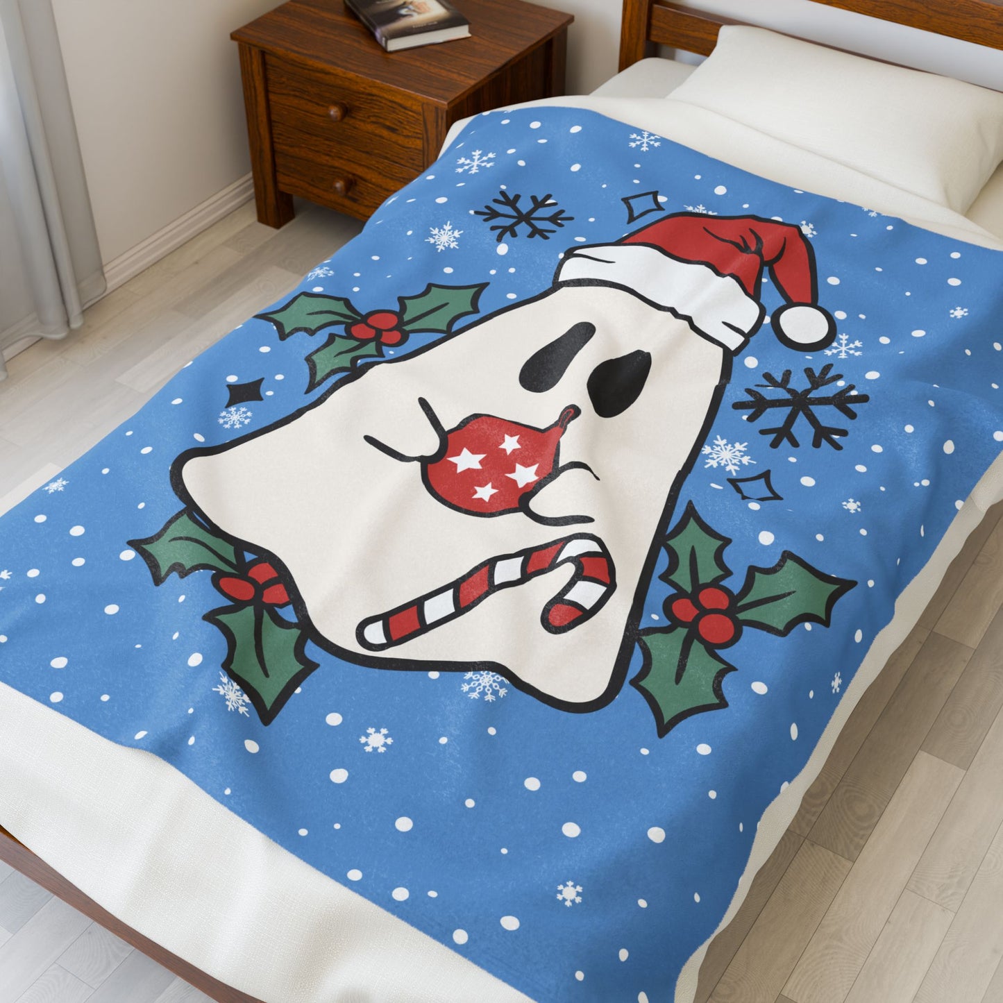 Big Festive Spirits Light Blue Velveteen Plush Blanket