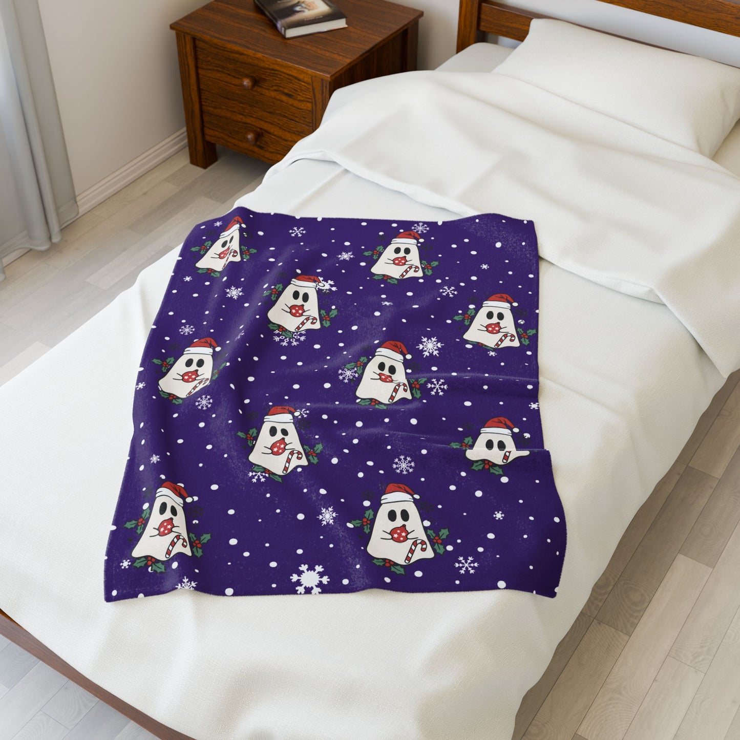 Festive Spirits Purple Velveteen Plush Blanket
