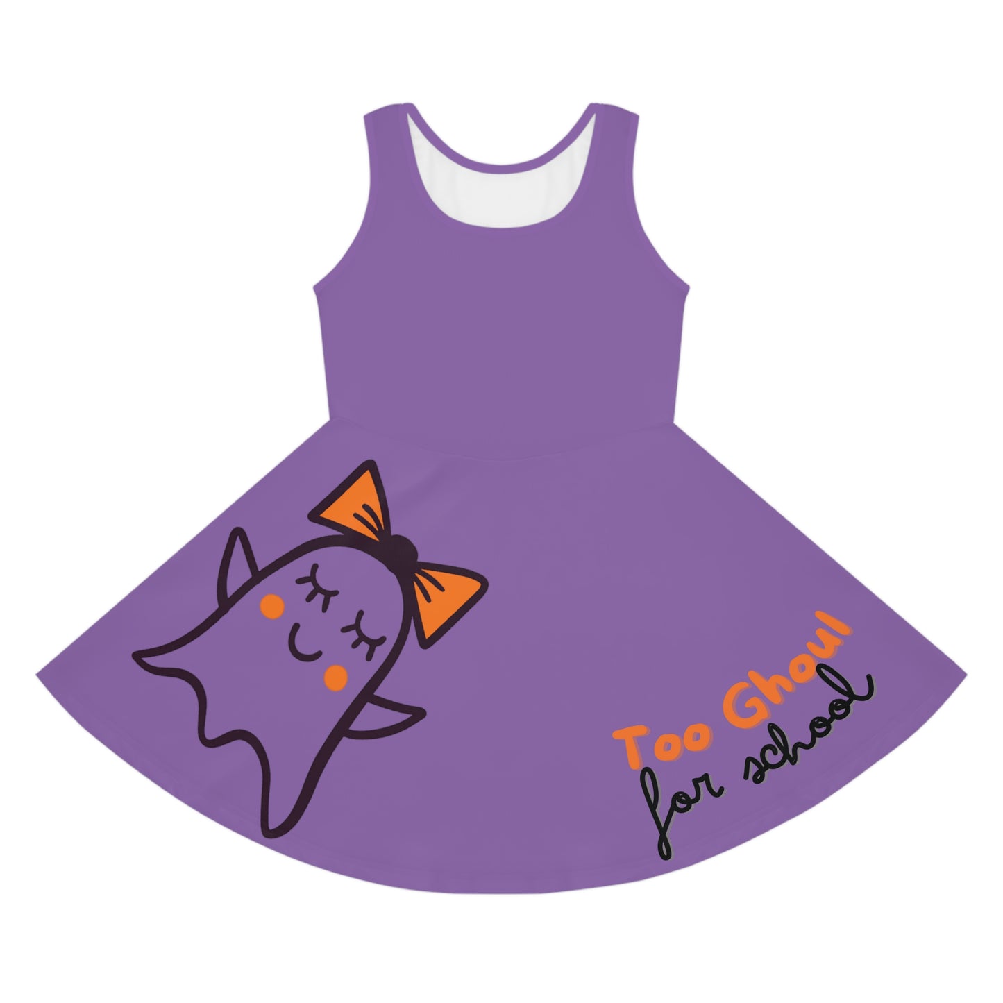 Light Purple Too Ghoul For School Cute Ghost Girls' Sleeveless Sundress (AOP)
