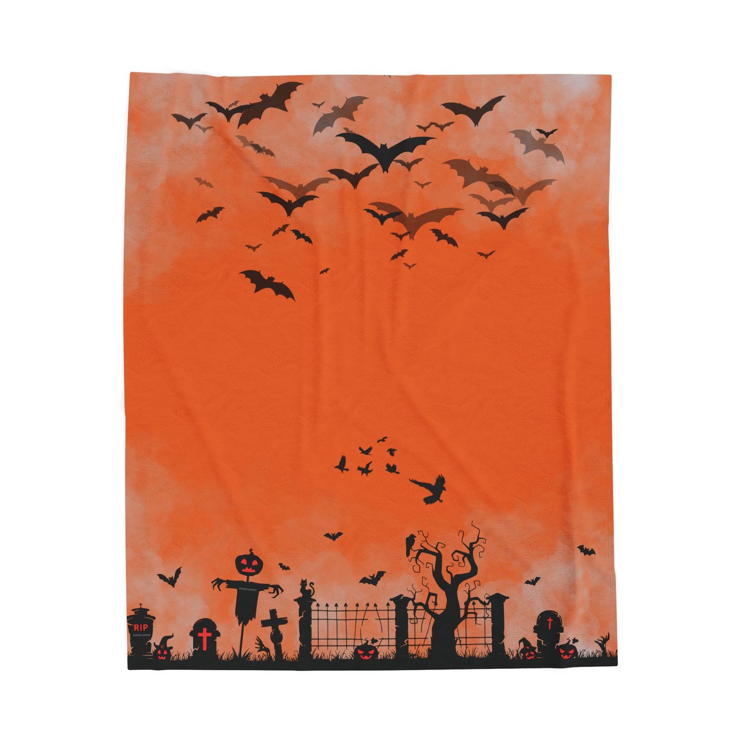 Windsor Wonders Orange Graveyard Halloween Velveteen Plush Blanket