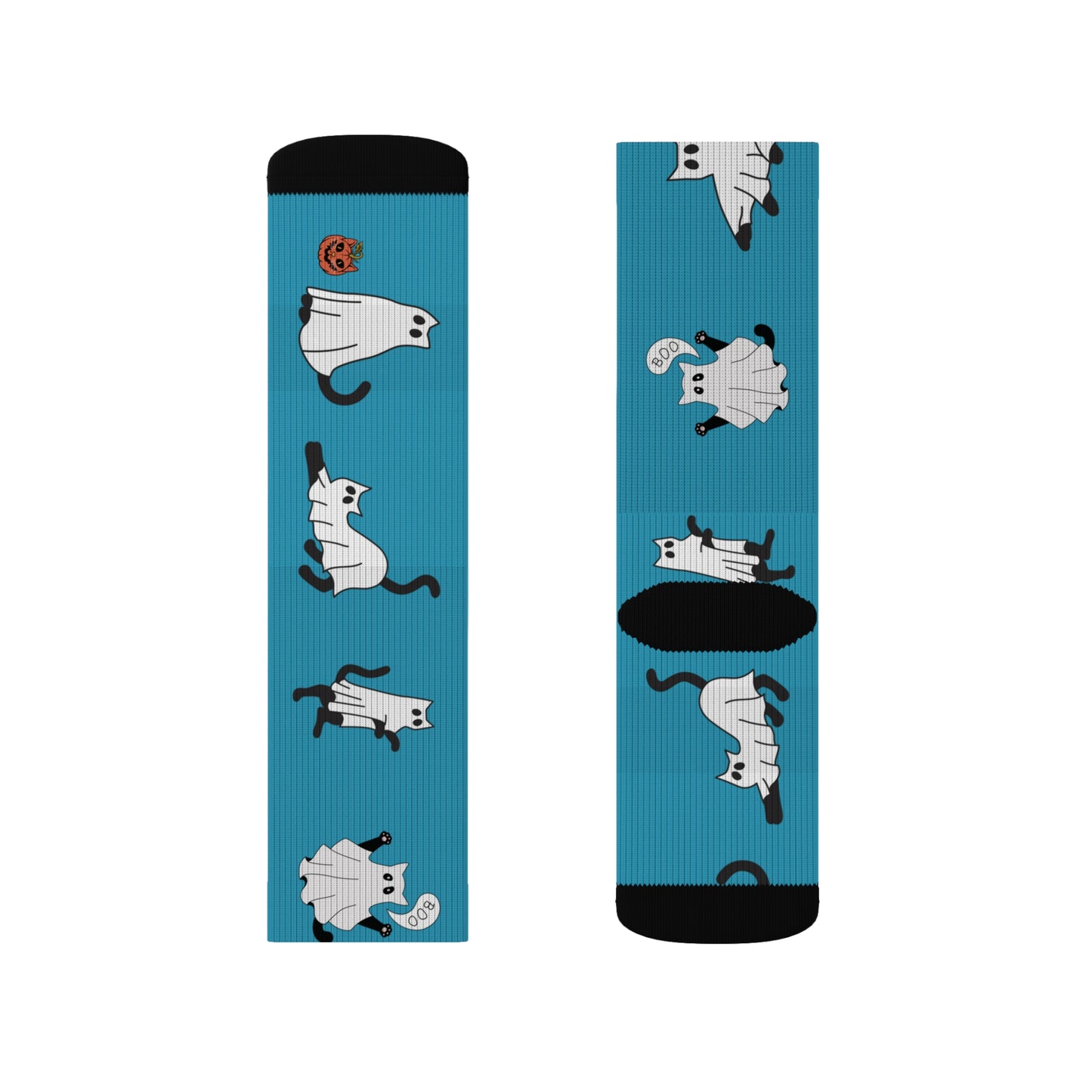 Windsor Wonders Turquoise Halloween Ghost Cats Sublimation Socks