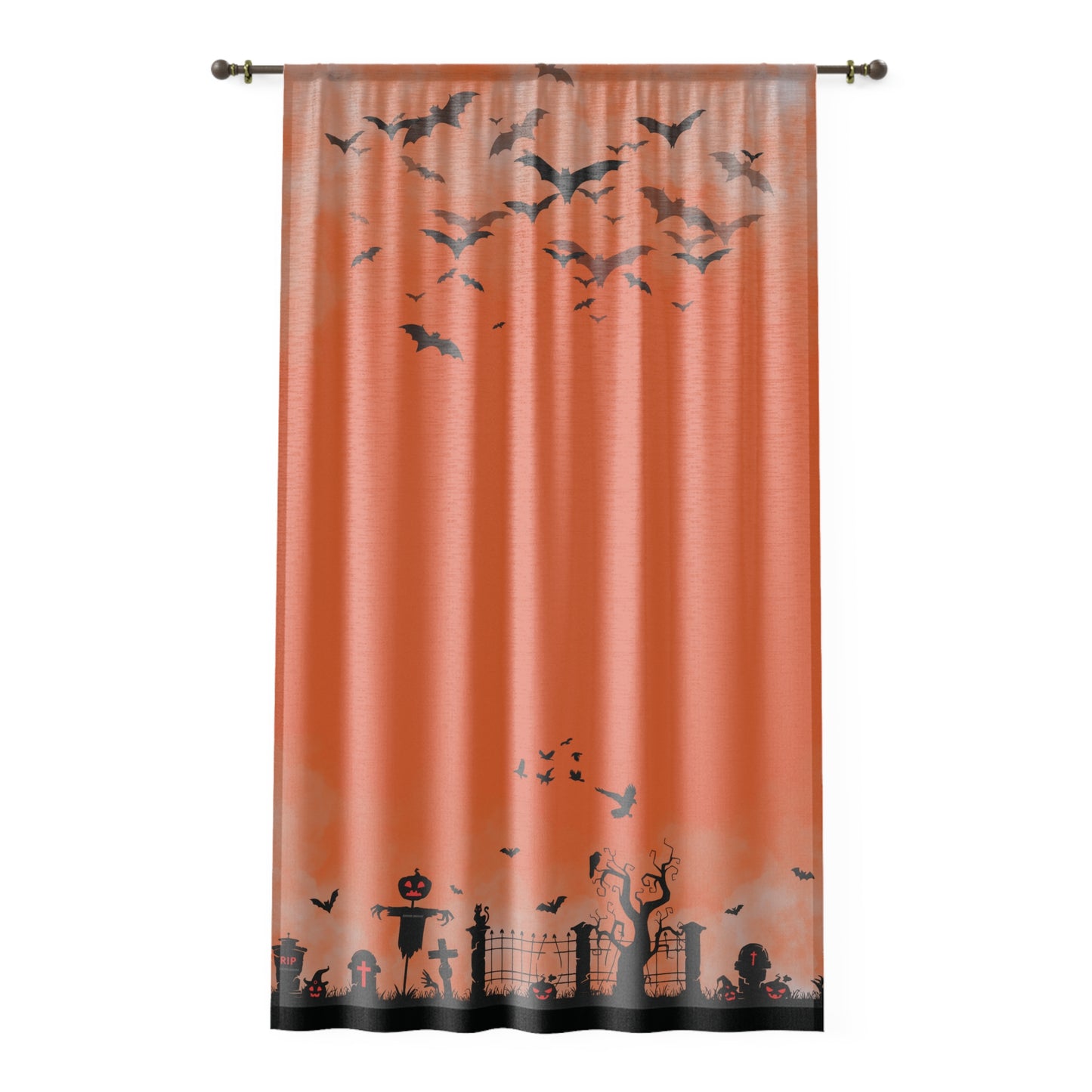 Windsor Wonders Orange Halloween Graveyard Window Curtain