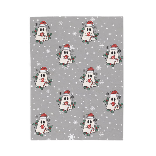Festive Spirits Light Grey Velveteen Plush Blanket