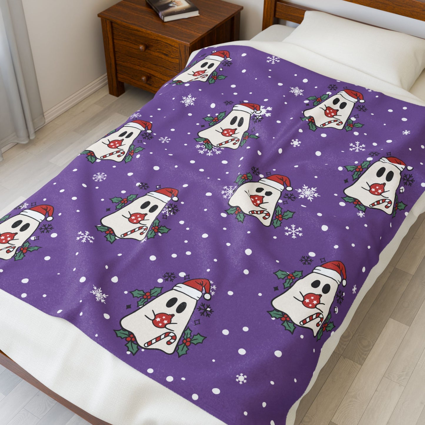 Festive Spirits Light Purple Velveteen Plush Blanket