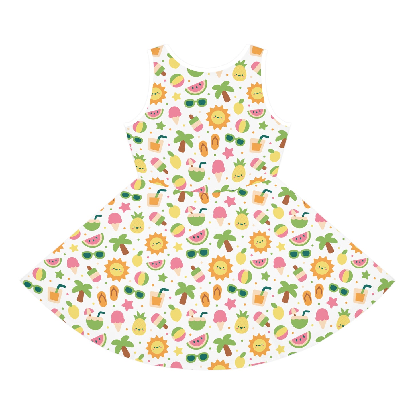 Vibrant Summer Girls' Sundress - Playful Fruit & Sun Design, Party Dress, Birthday Gift, Summer Wear, Vacation Outfit, Cute Dress