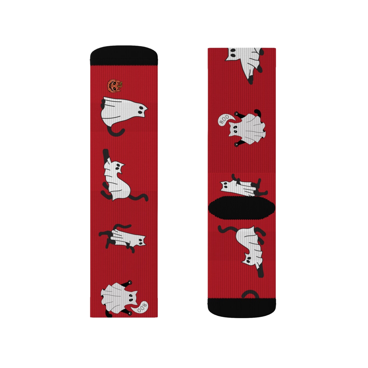 Windsor Wonders Red Halloween Ghost Cats Sublimation Socks