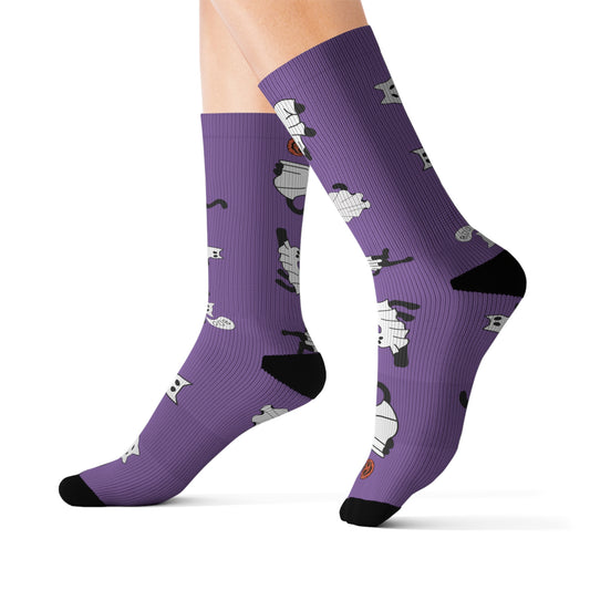Windsor Wonders Light Purple Halloween Ghost Cats Sublimation Socks