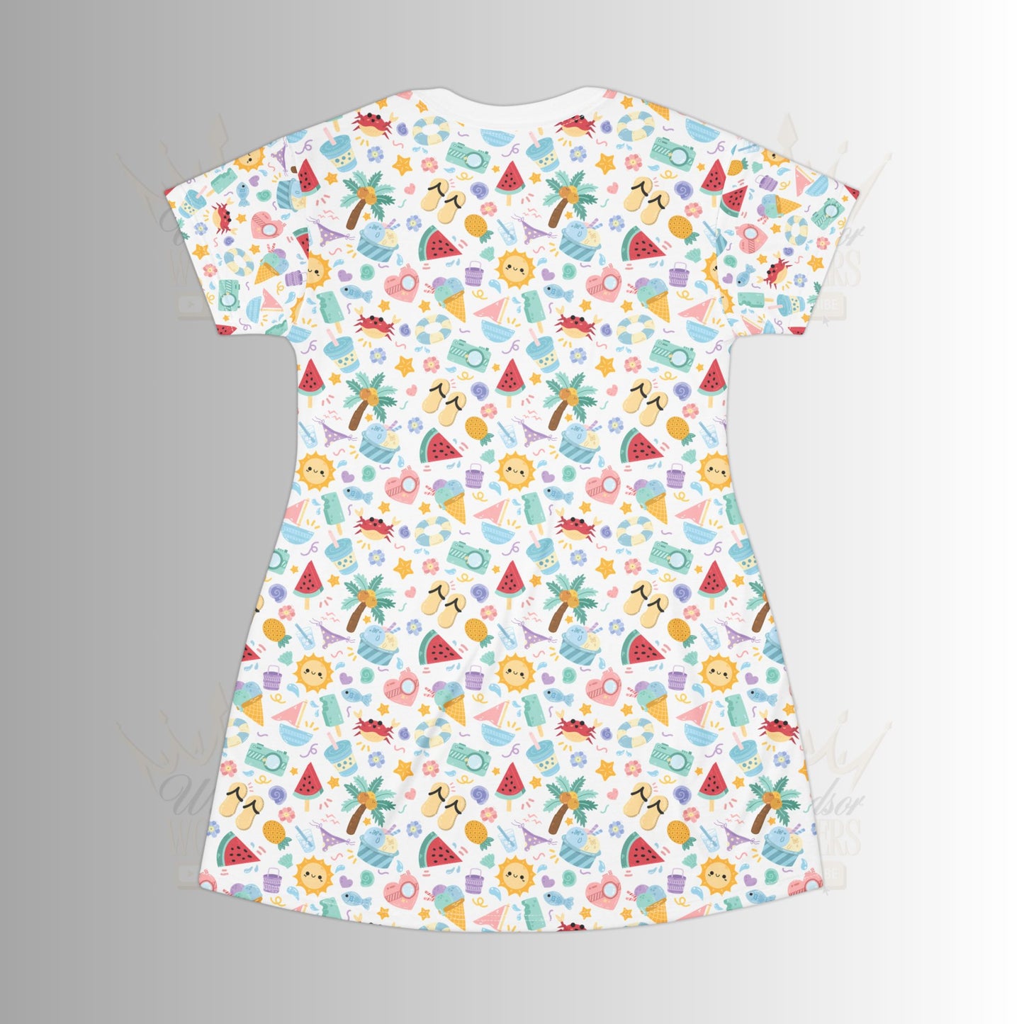 Colorful Summer T-Shirt Dress, Fun Patterned Dress, Casual Outfit, Beachwear, Cute Gift for Her, Comfortable Everyday Wear