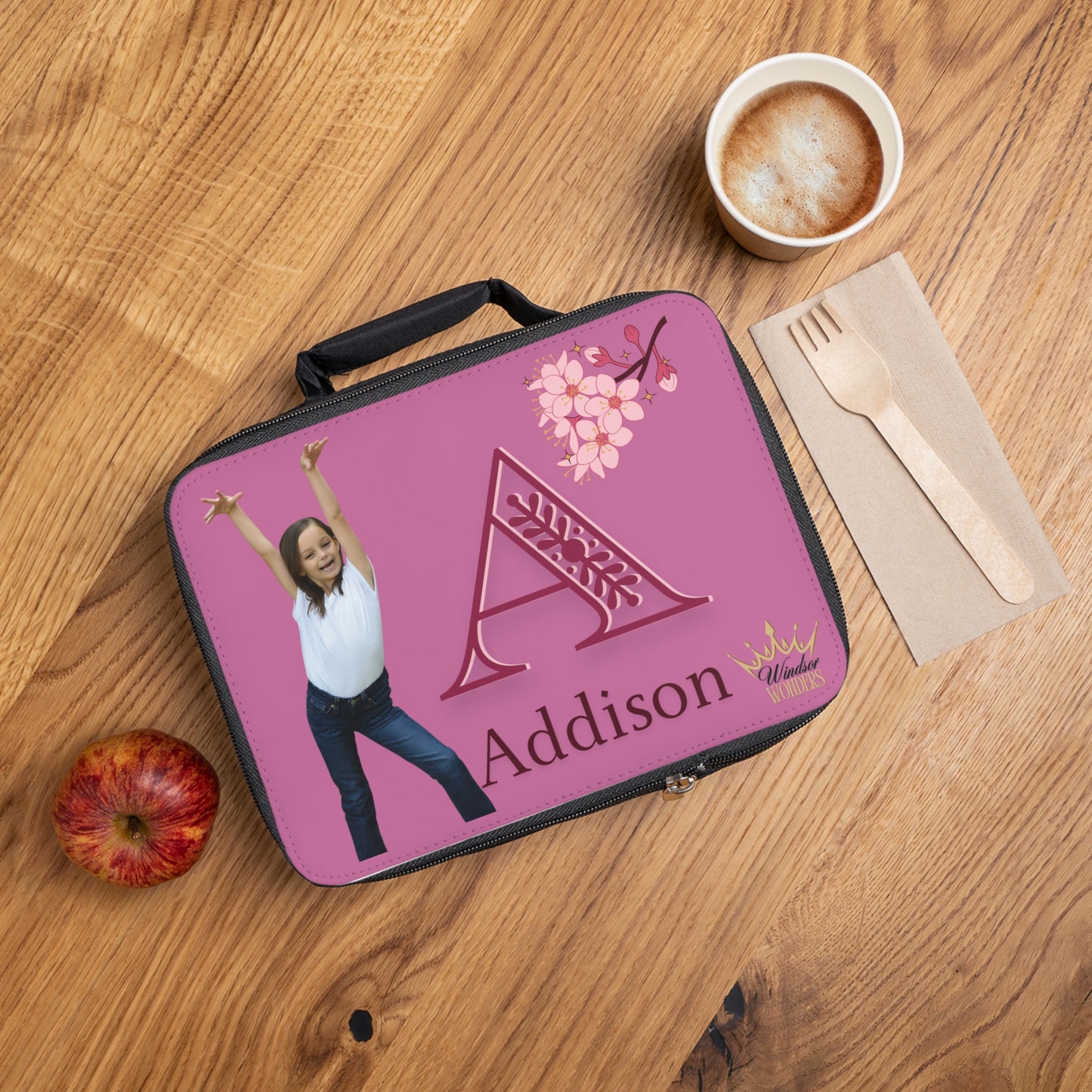 pink custom lunch bag