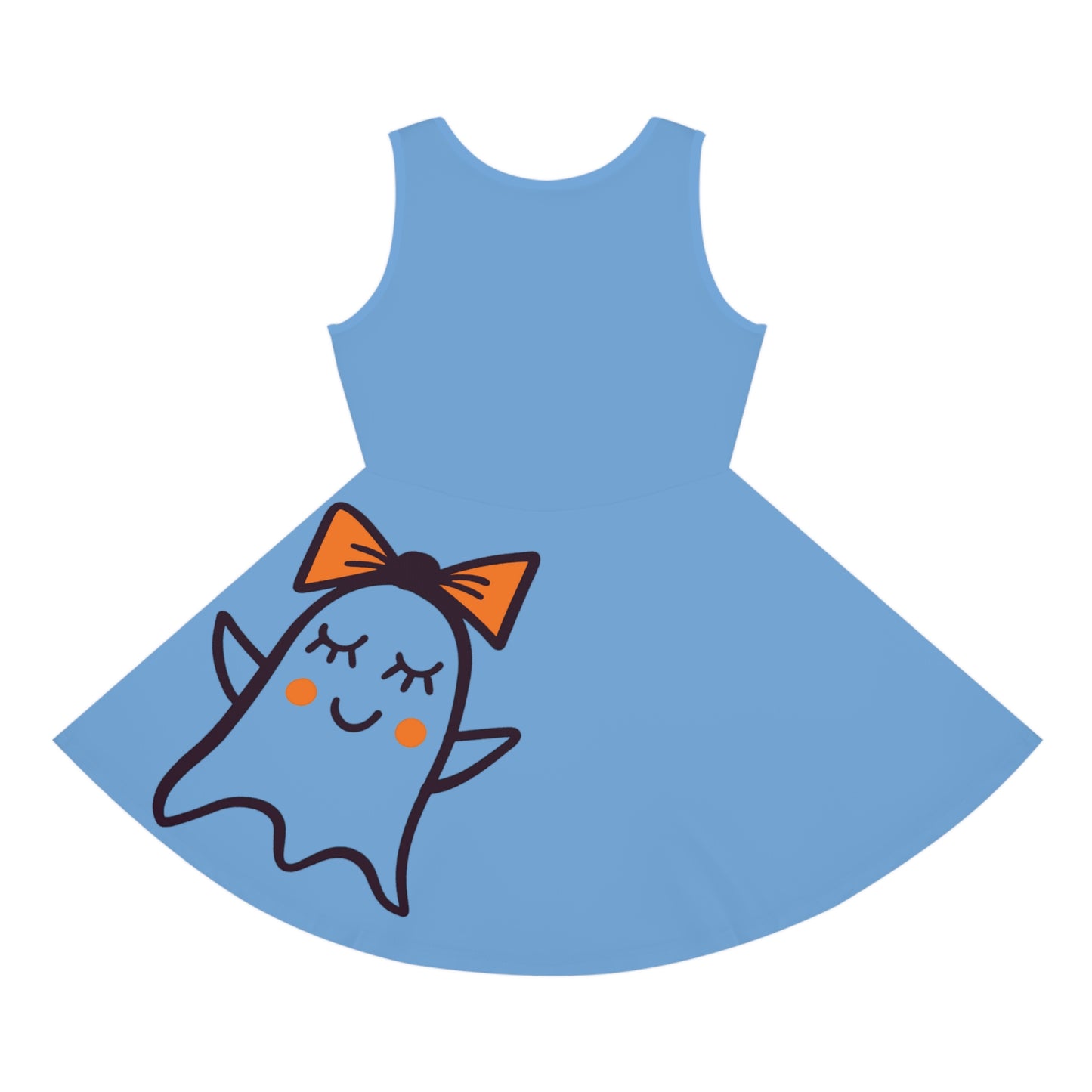 Light Blue Too Ghoul For School Cute Ghost Girls' Sleeveless Sundress (AOP)