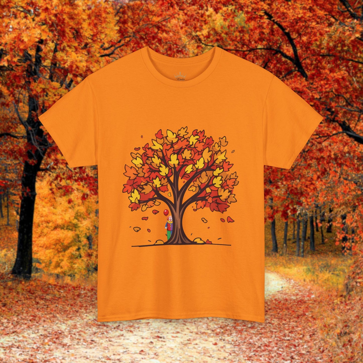 Autumn Tree Clown Tee, Unisex Cotton Shirt, Fall Fashion, Nature Lover Gift, Seasonal Wear, Thanksgiving Apparel