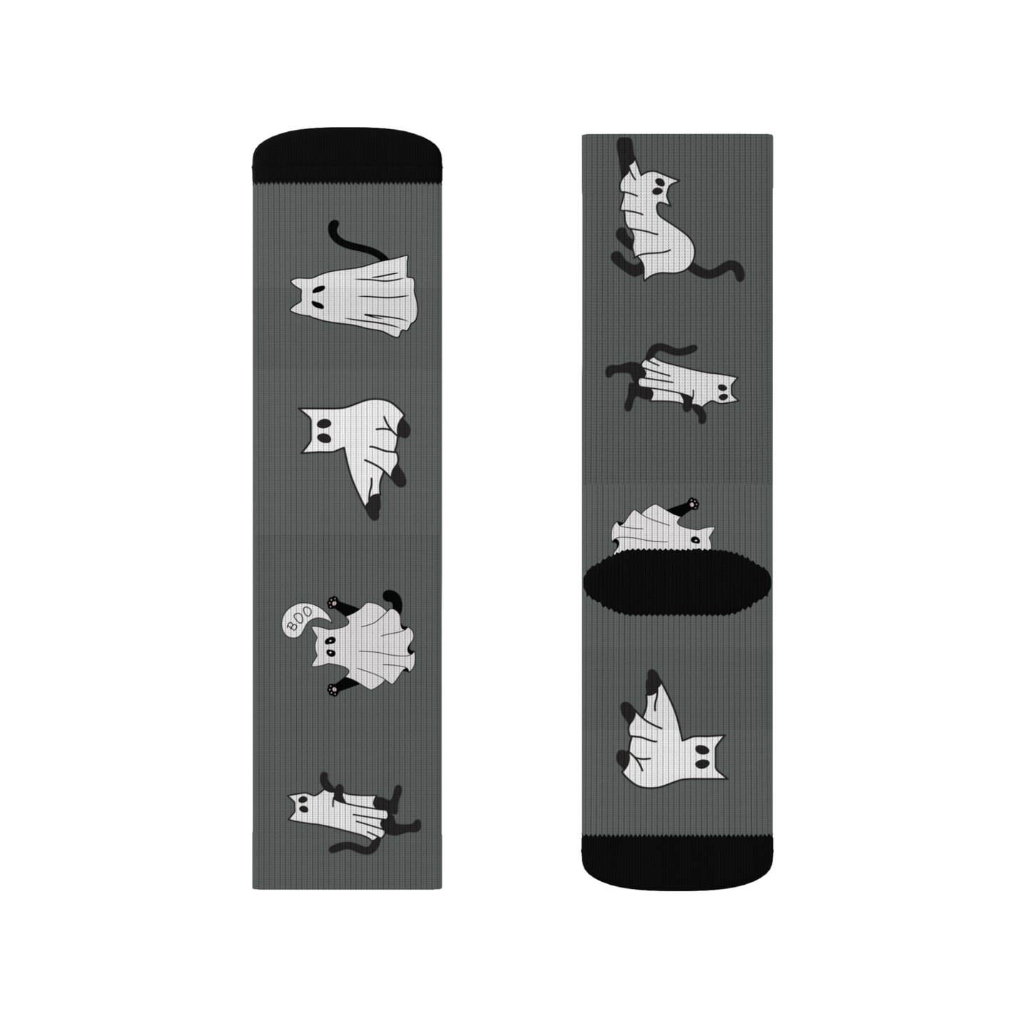 Windsor Wonders Dark Grey Halloween Ghost Cats Sublimation Socks