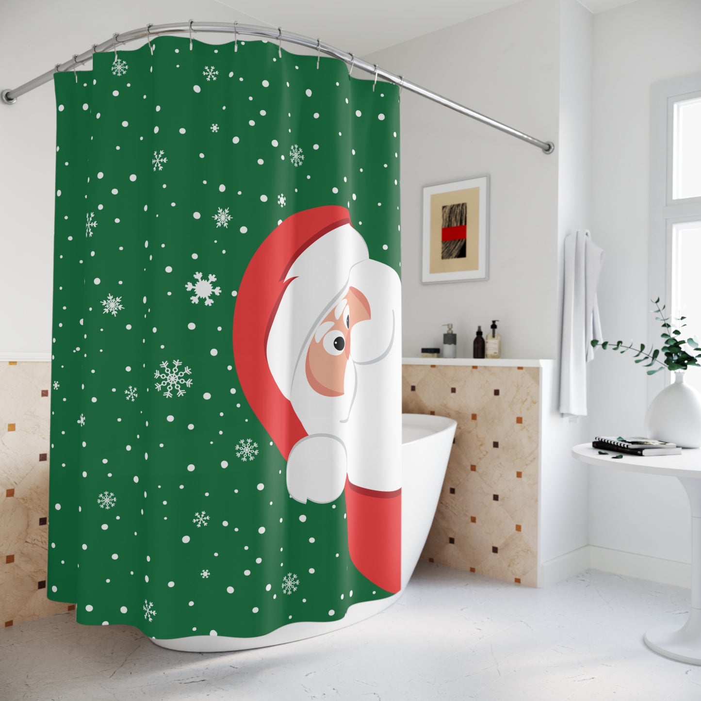 Santa's Always Watching Dark Green Shower Curtains