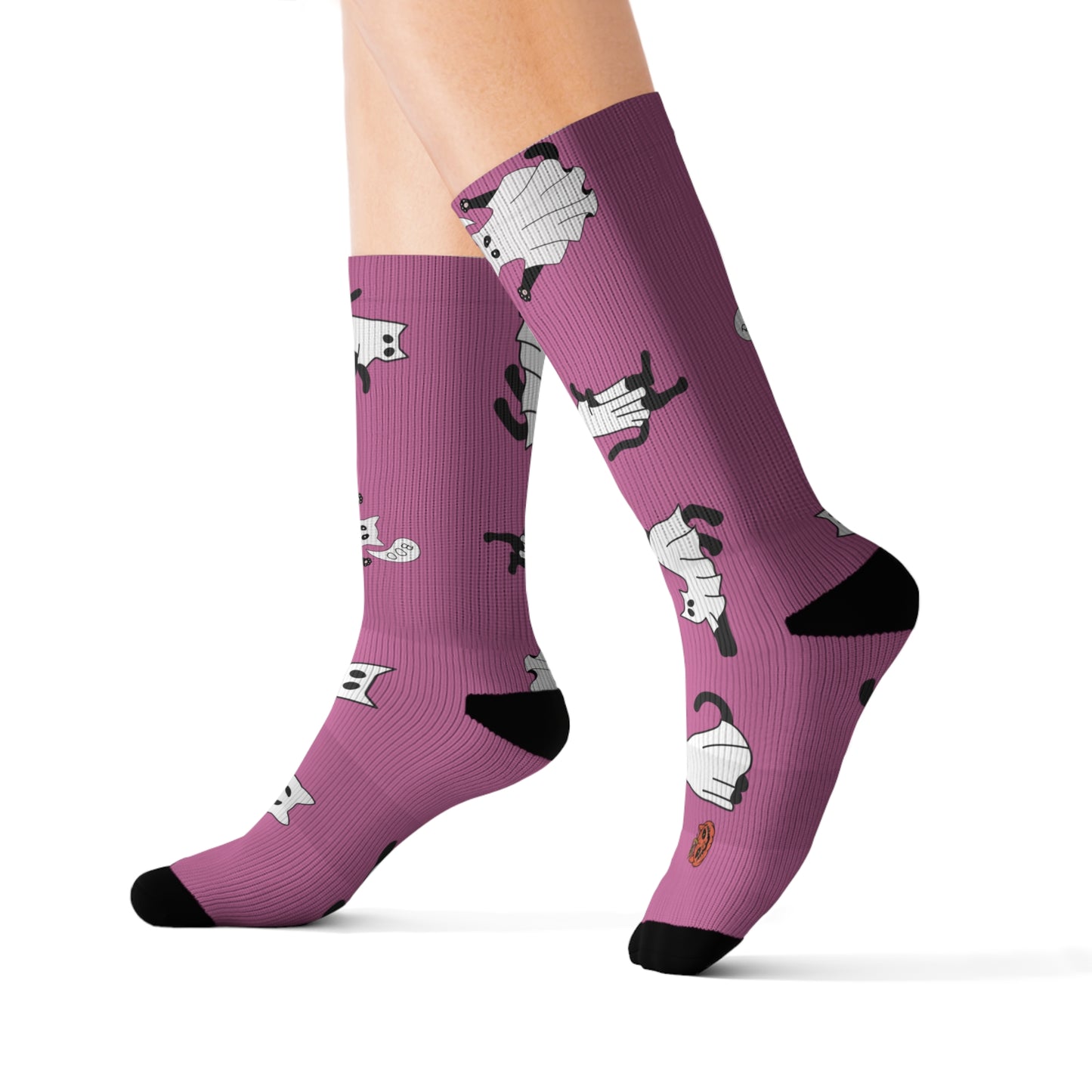 Windsor Wonders Light Pink Halloween Ghost Cats Sublimation Socks