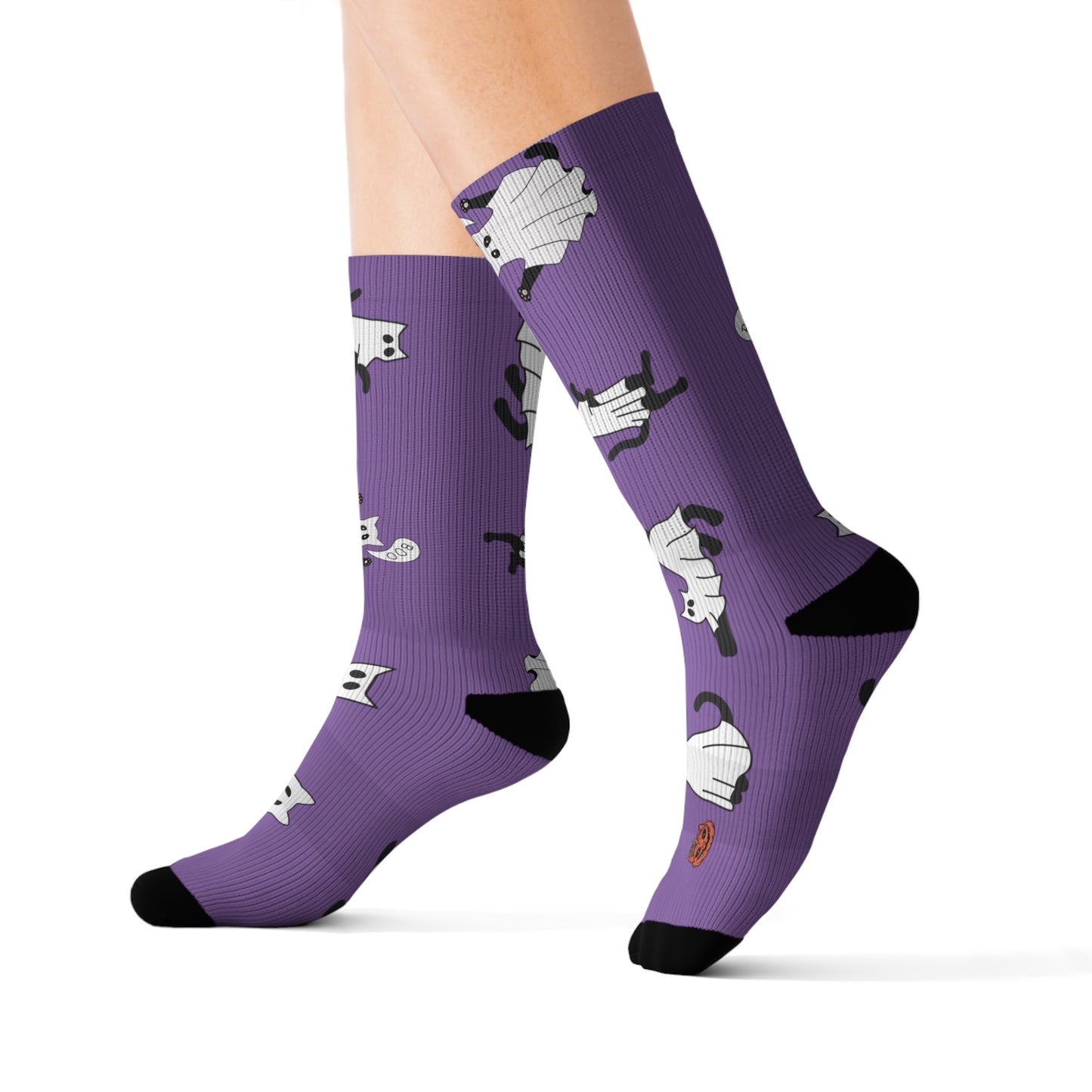 Windsor Wonders Light Purple Halloween Ghost Cats Sublimation Socks