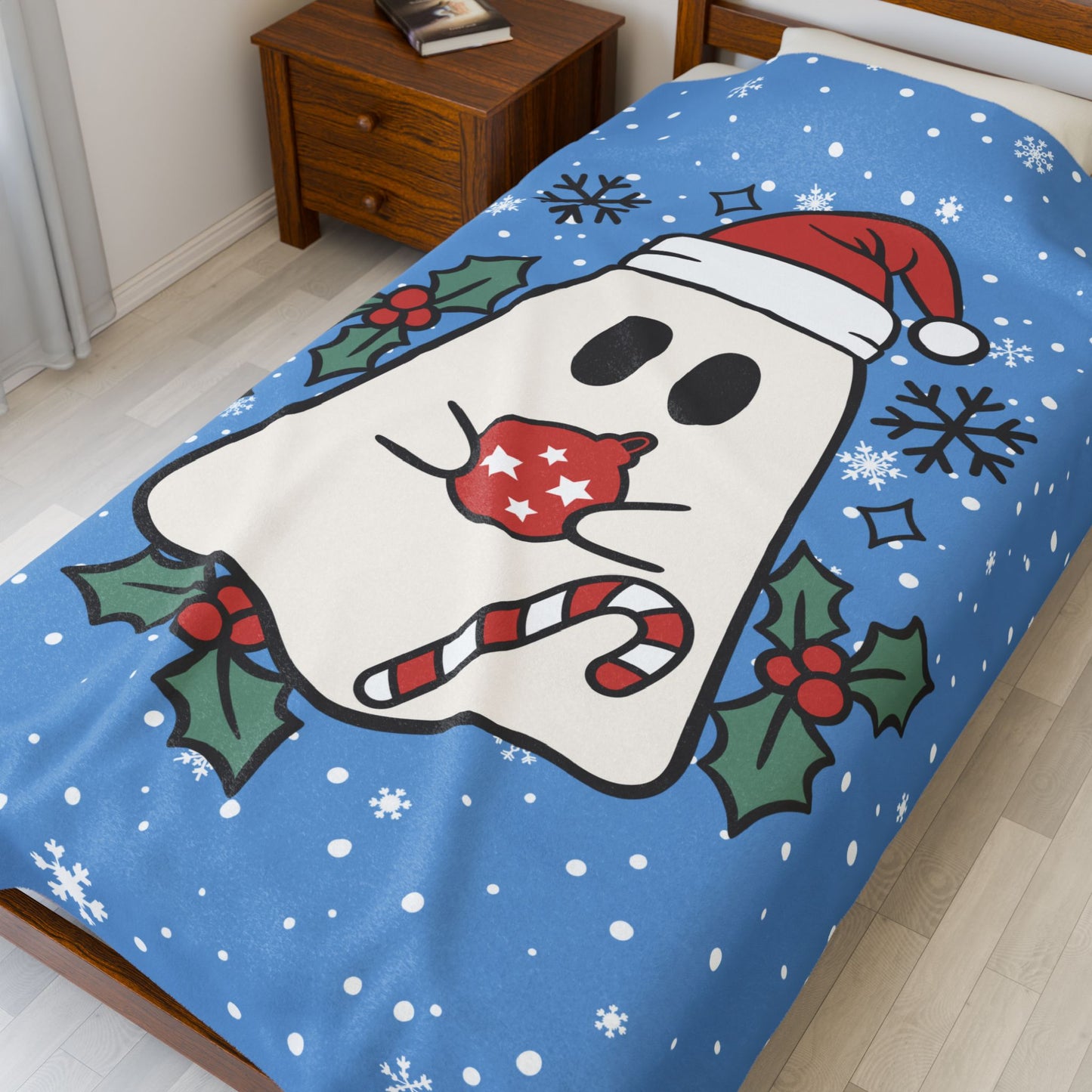 Big Festive Spirits Light Blue Velveteen Plush Blanket