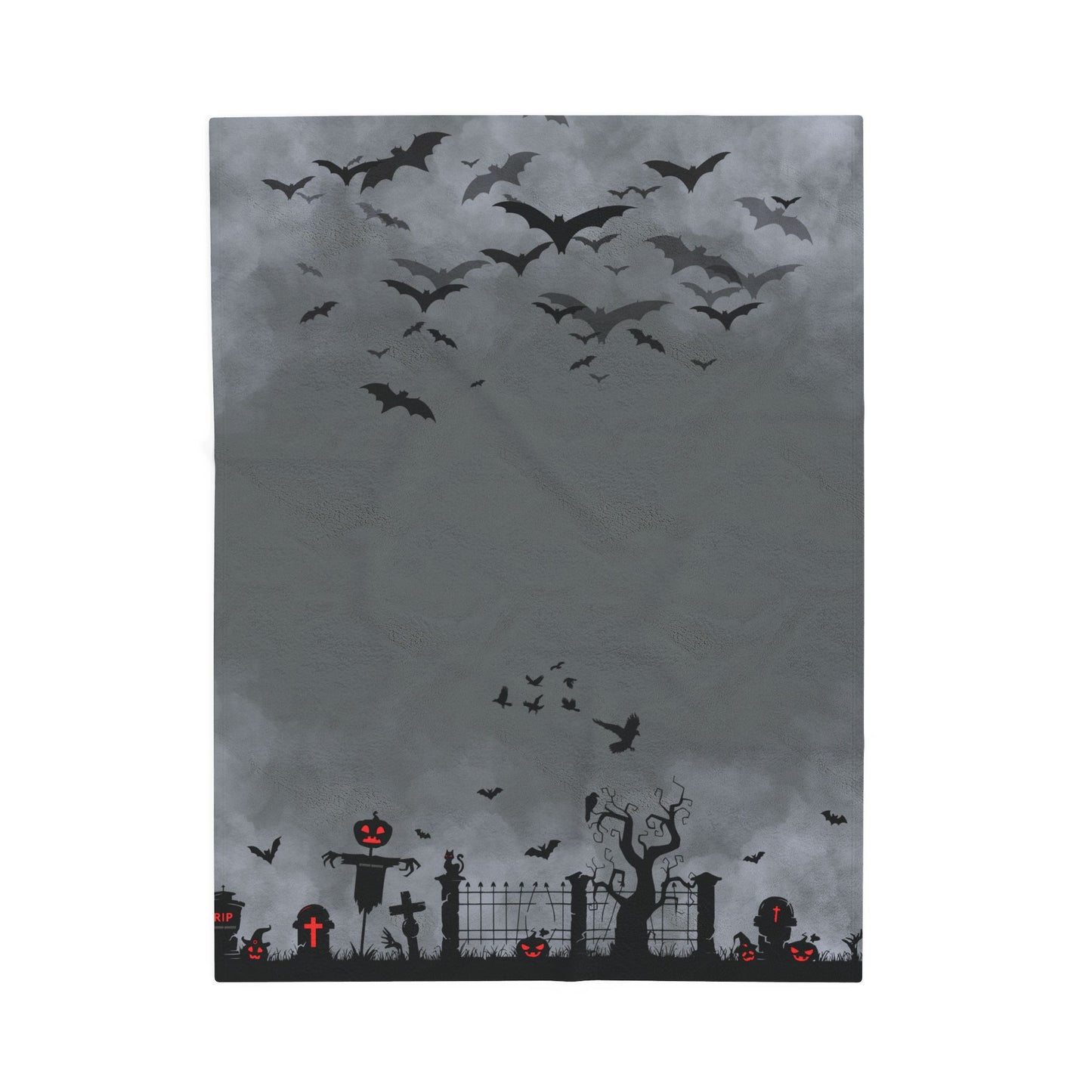 Windsor Wonders Dark Grey Graveyard Halloween Velveteen Plush Blanket