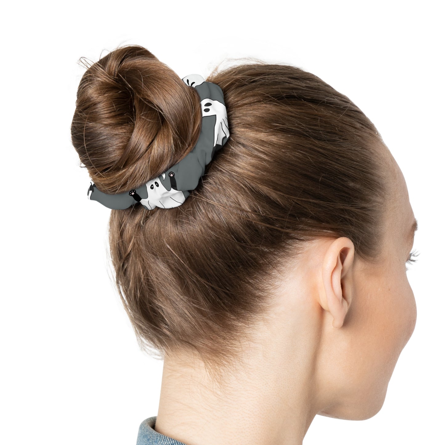 Windsor Wonders Ghost Cats Dark Grey Scrunchie