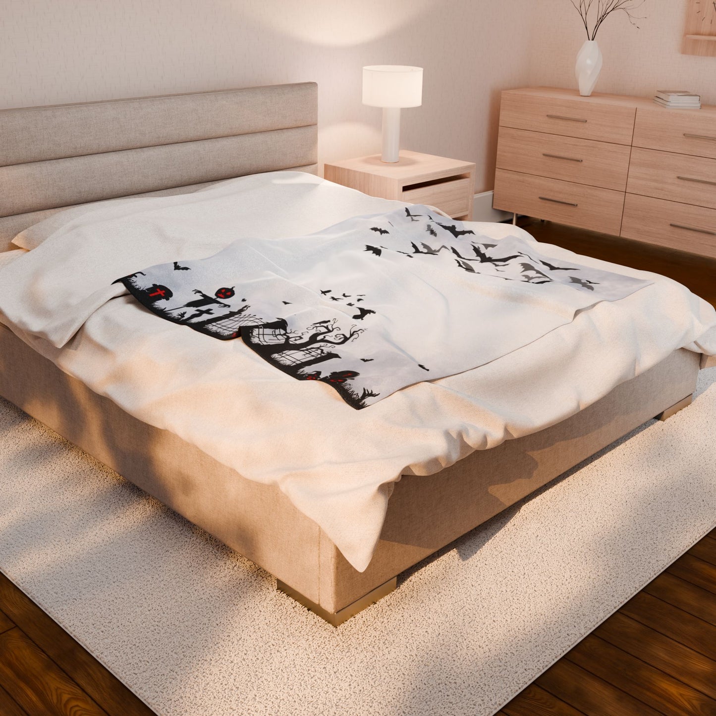 Windsor Wonders White Graveyard Halloween Velveteen Plush Blanket