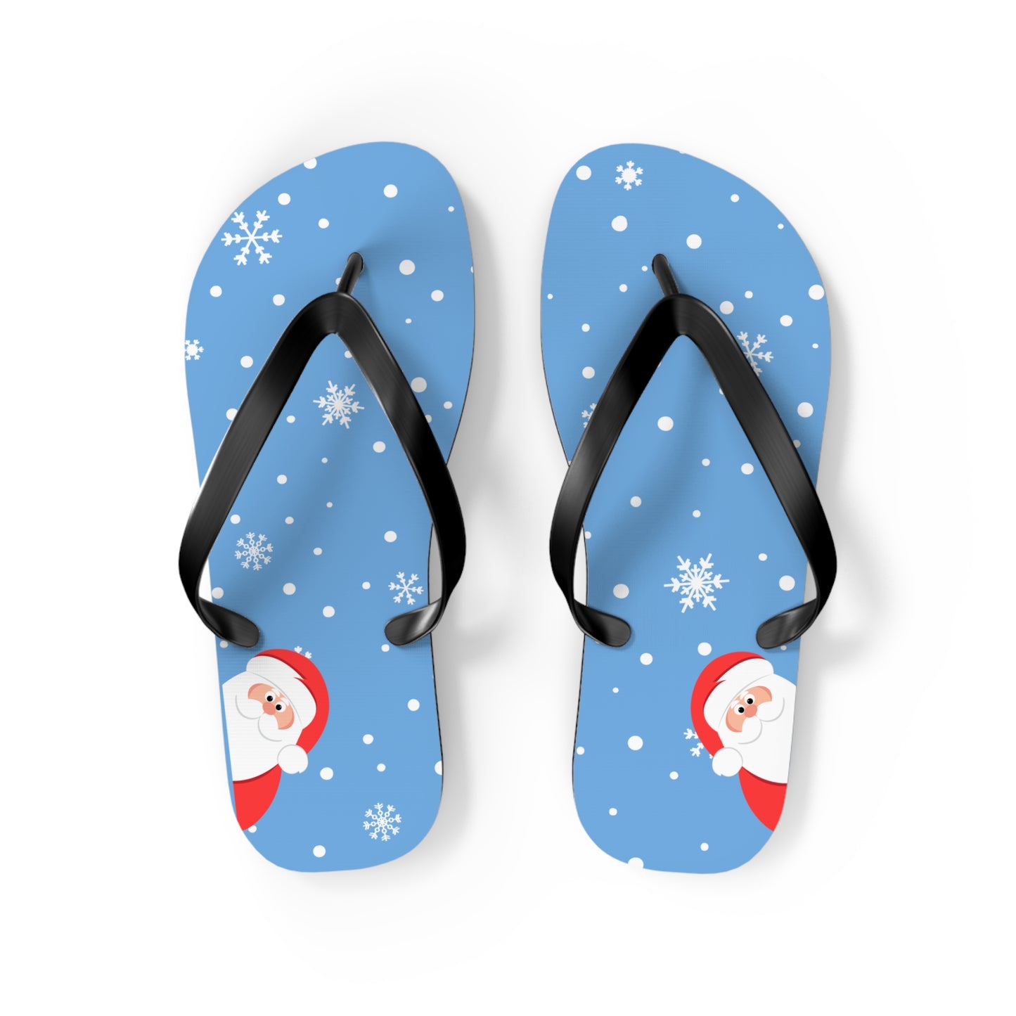 Santa's Watching Flip Flops Light Blue